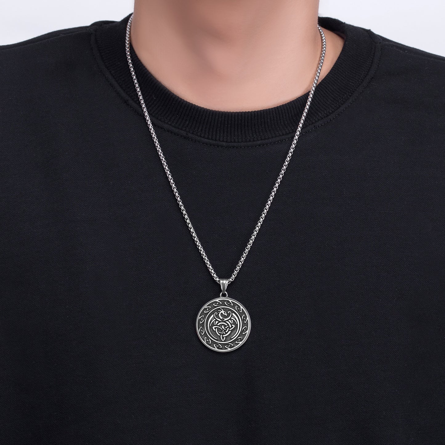 Steel Necklace - Elegant Celtic Dragon Pendant For Men Everyday Wear Gift Idea For Him