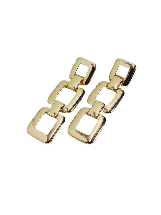 "Metallic Geometry Statement Earrings with Chain Detail"