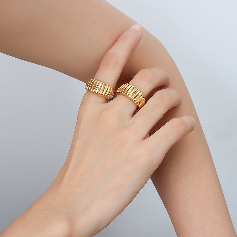 Golden Croissant Texture Ring - Titanium Steel Women's Jewelry