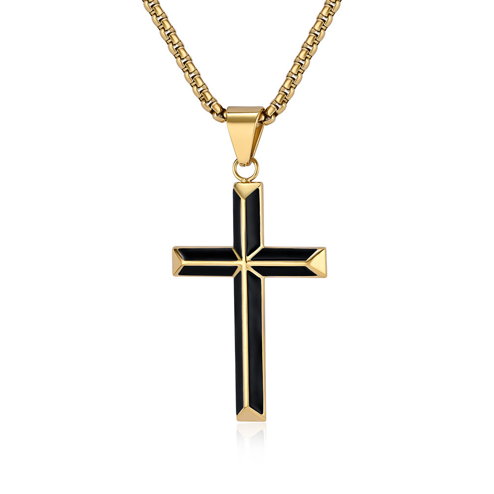 Planderful Oil Drip Cross Pendant Necklace For Men Stainless Steel Personalized Gift