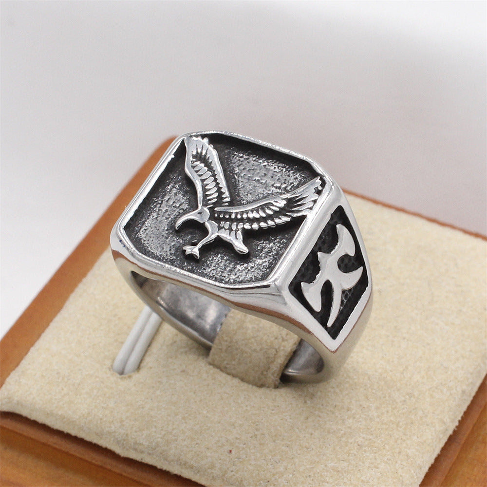 Planderful Jewelry Everyday Genie Mens Retro Eagle Titanium Steel Ring European American Style