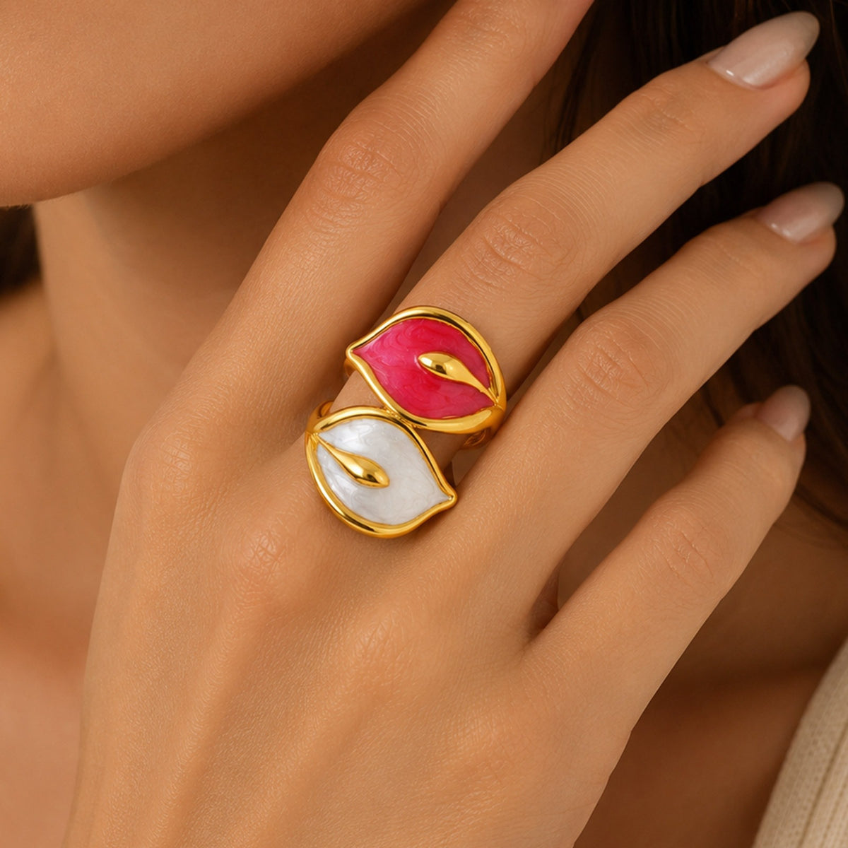 Women's Ring Stainless Steel Drip Glaze Calla Lily Daily Matching Exquisite Cold Wind