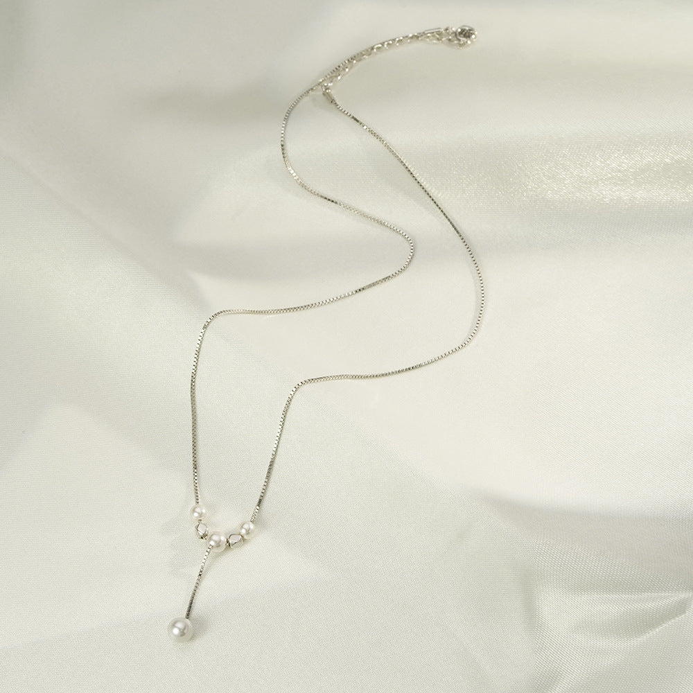 Korean 925 Sterling Silver Pearl Pendant Necklace for Women