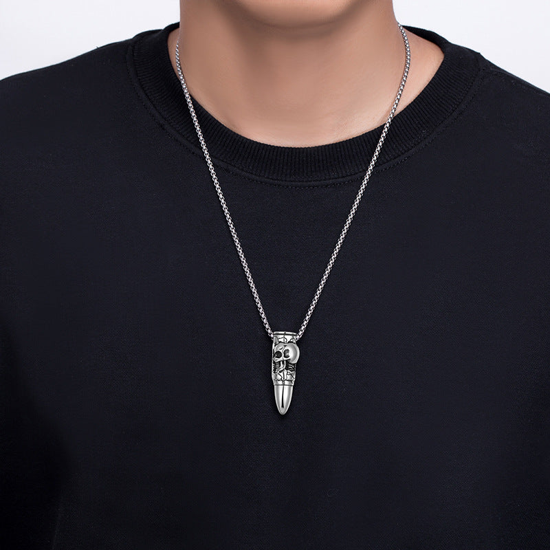 Steel Necklace - Statement Dragon Skull Pendant