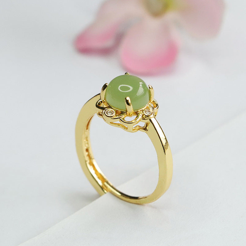 Elegant Jade and Zircon Petal Ring Set