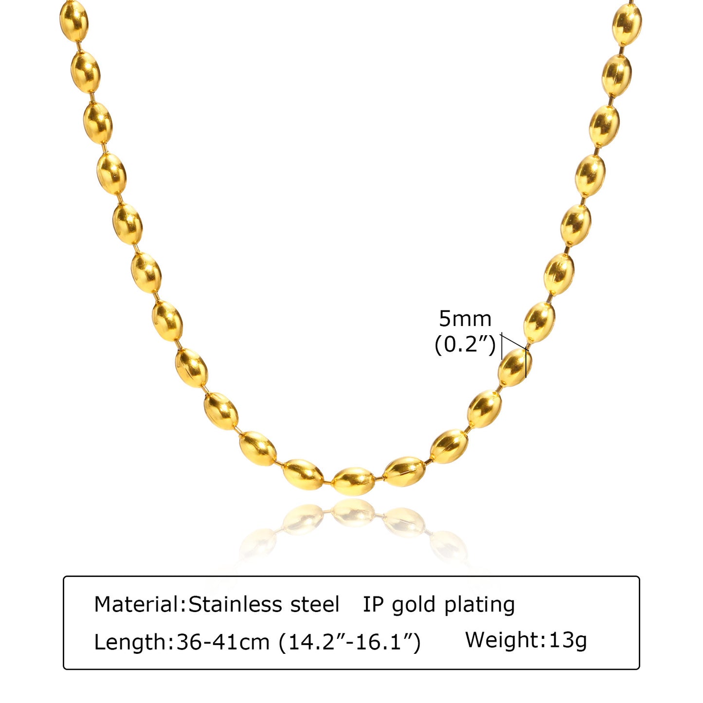 Stainless Steel Bead Necklace Ladies Rugby Gold Accessories