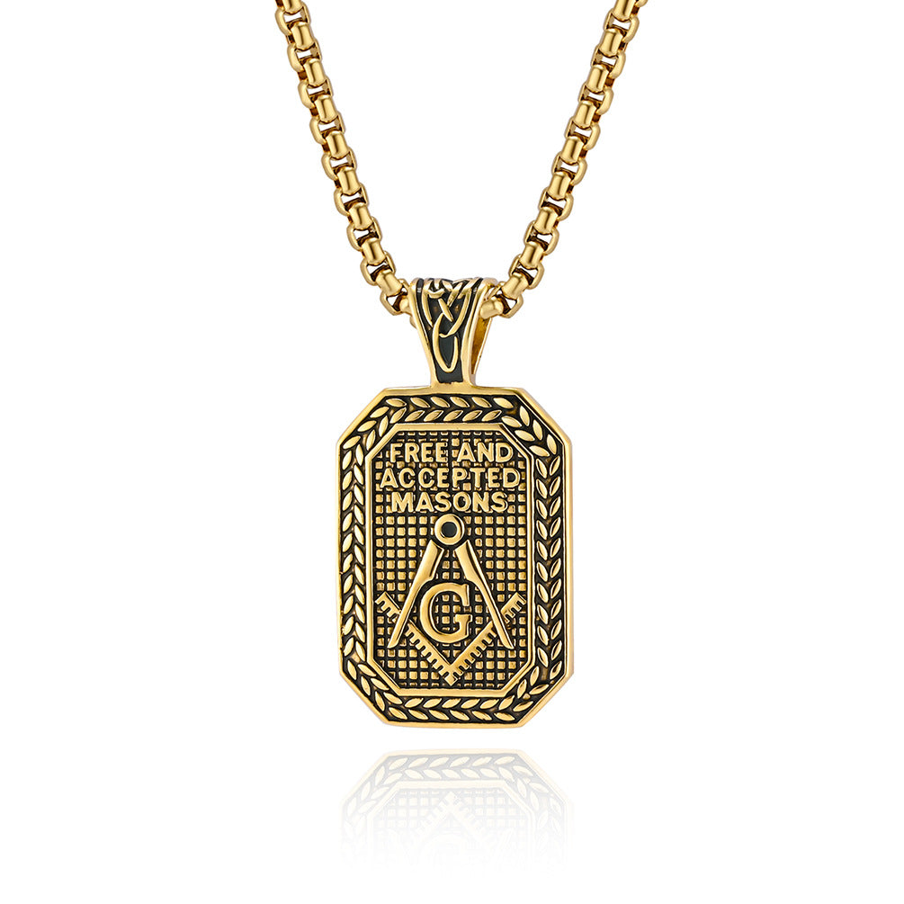Planderful Titanium Steel Necklace Freemason Pendant For Men Urban Hip Hop Style Jewelry