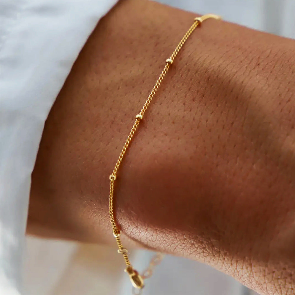 S925 Sterling Silver Doudou Chain Stacked With And Versatile Small Round Bead Bracelet