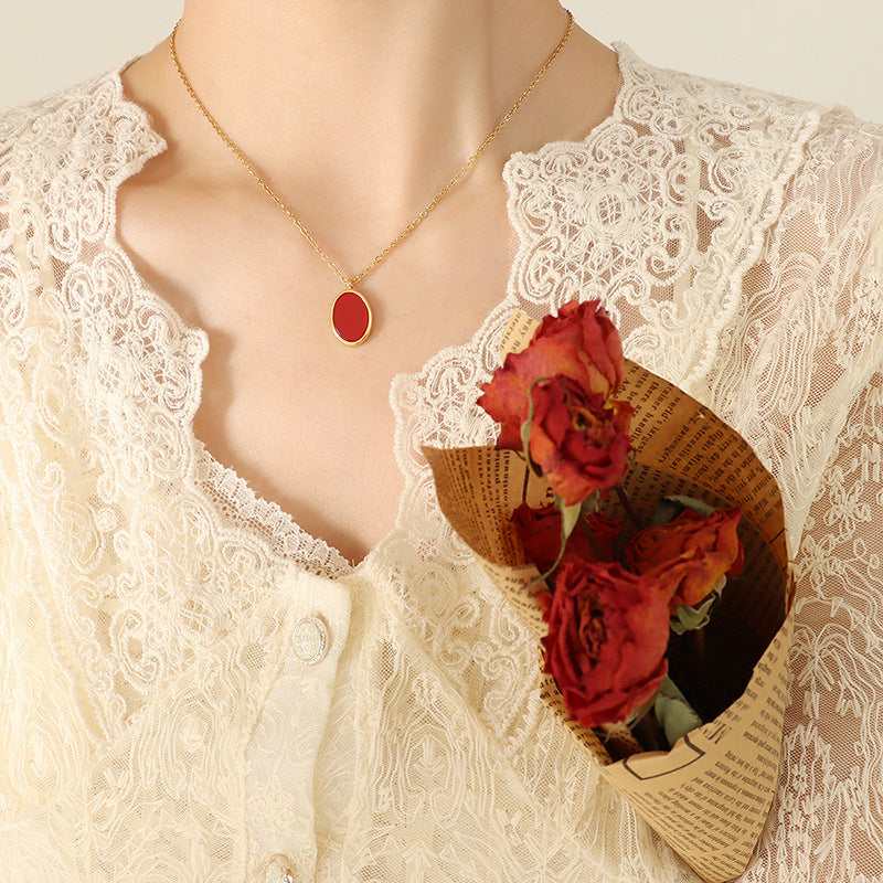 Chic Acrylic Oval Pendant Necklace with French Flair