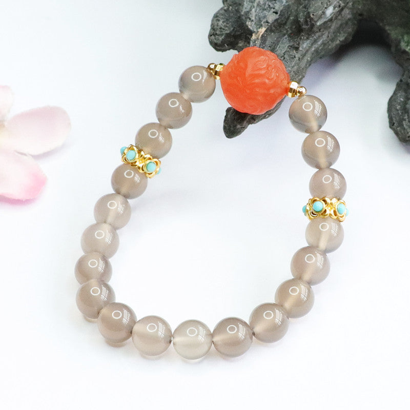 Chalcedony Nine Tailed Fox Bracelet With Sterling Silver