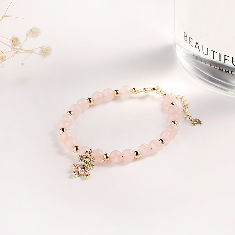 Pink Amethyst Bear and Opal Crystal Bracelet
