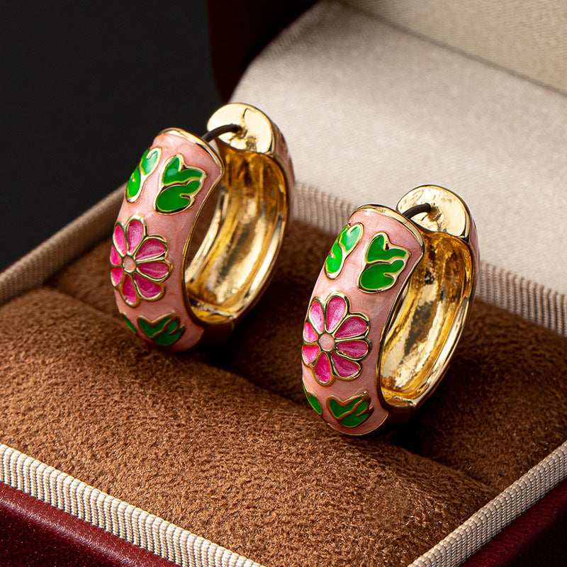 Planderful Vienna Verve Earrings – Versatile Retro Metal Design with Colorful Flower Accents