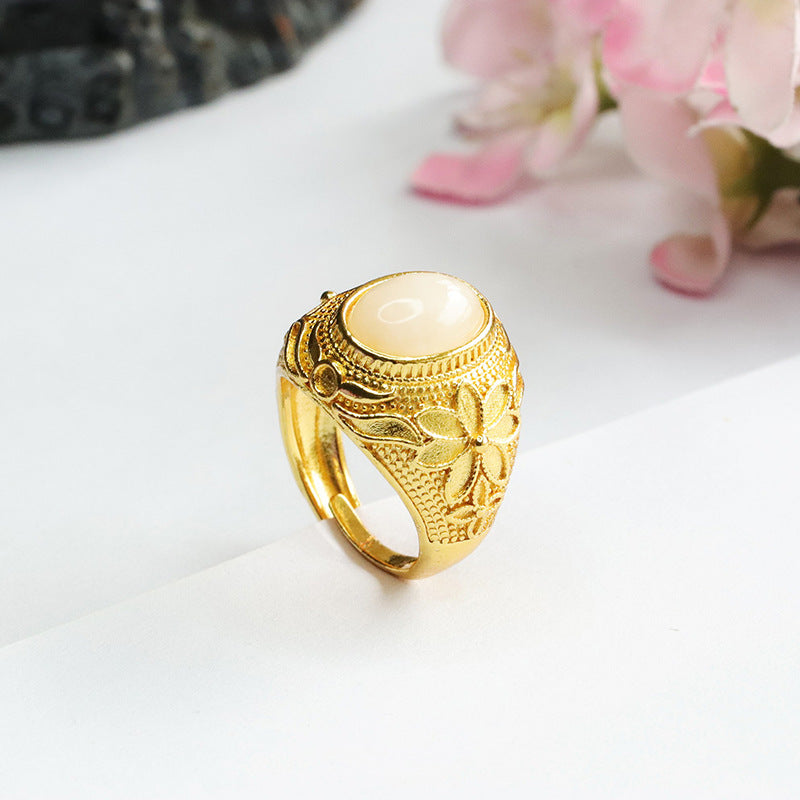 White Hetian Jade Petal Ring