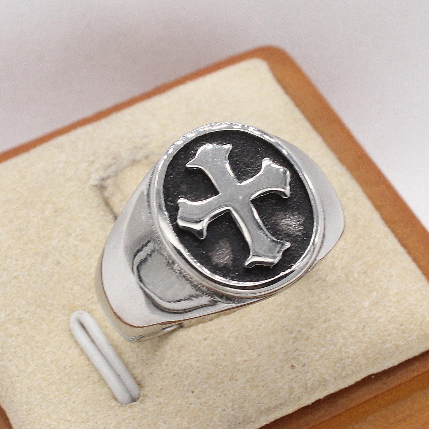 Planderful Jewelry Vintage Cross Mens Titanium Steel Ring With European Inspired Style