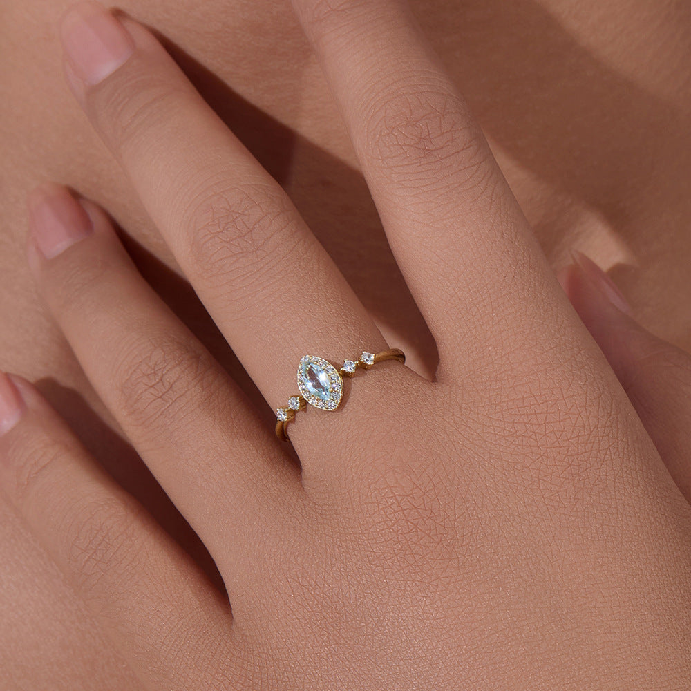 925 Sterling Silver Sky Blue Topaz Ring Micro-Inlaid Zircon Design Sense Ring