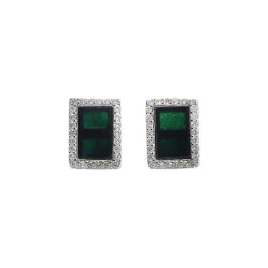 Blackish Green Jade Rectangle Dangle Earrings crafted with S925 Silver
