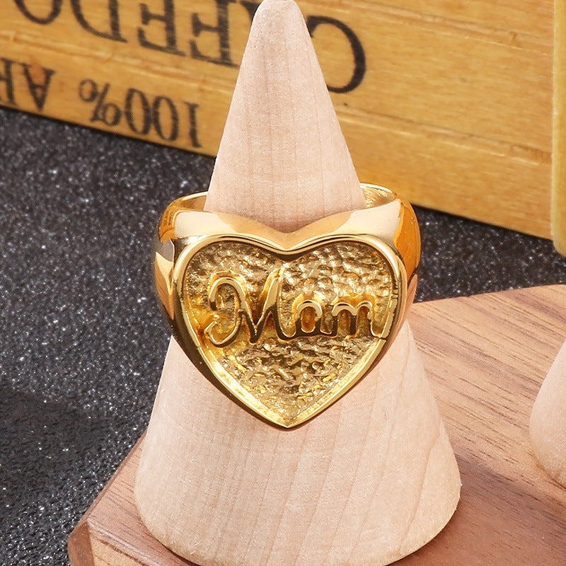 Personalized 18k Heart-Shaped Mom Ring for Men and Women – Niche Heavy Industry Design