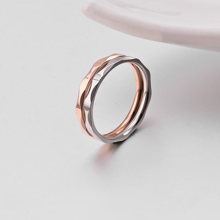 Korean Titanium Steel Couple Ring Thin Rhombus Rose Gold
