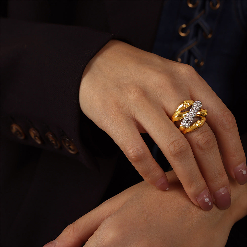 Golden Geometric Zircon Ring - Women's Fashion Jewelry
