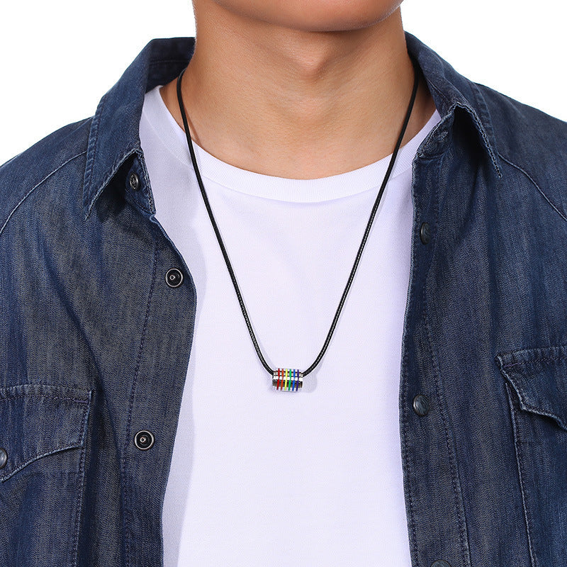 Rainbow Barrel Pendant — Silver or Black