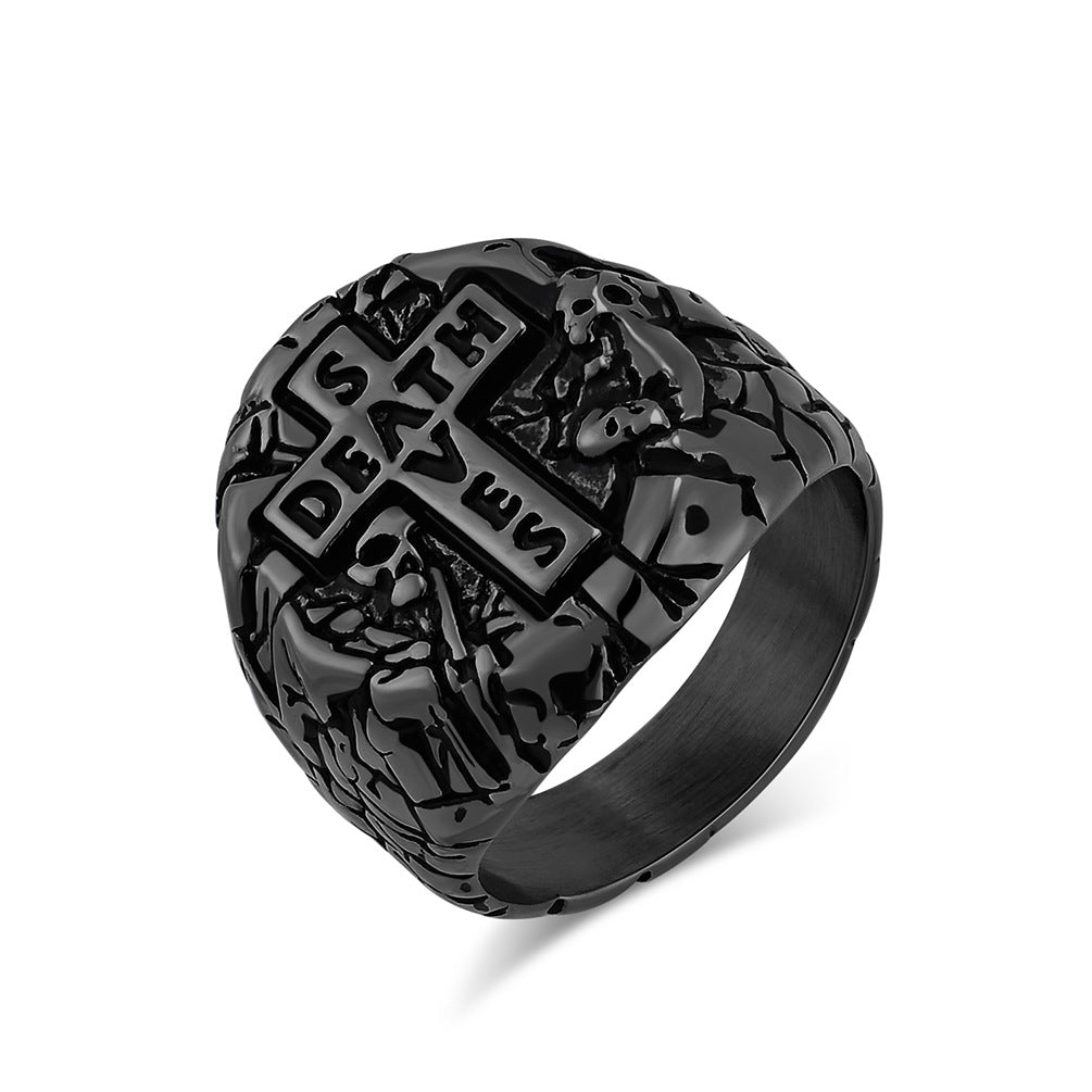 European Retro Style Cross Titanium Steel Ring for Men