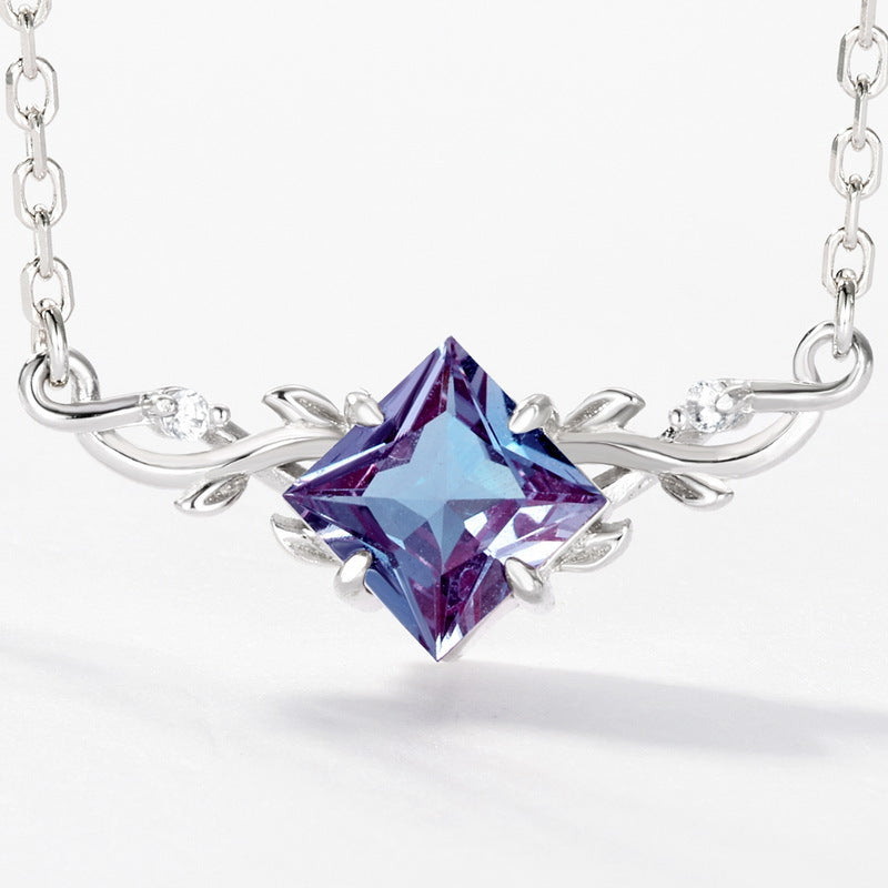 S925 Sterling Silver Lab-Grown Alexandrite 5 × 5 mm Necklace