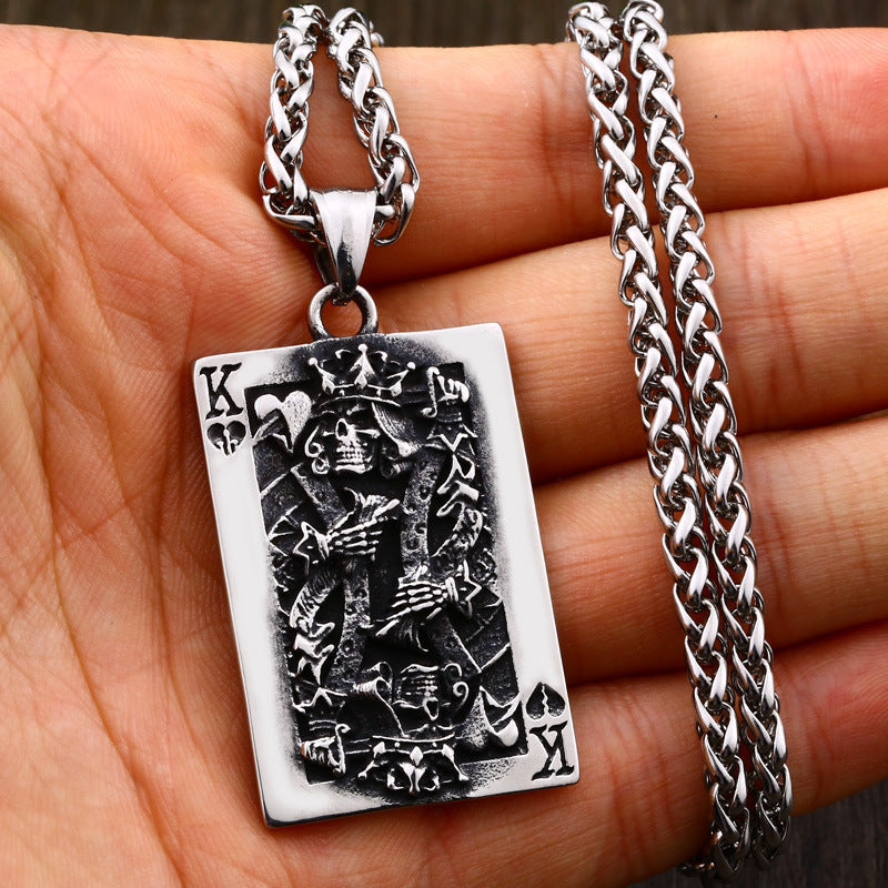 Retro Stainless Steel Spade K Poker Pendant for Men - European and American Style Personality Jewelry