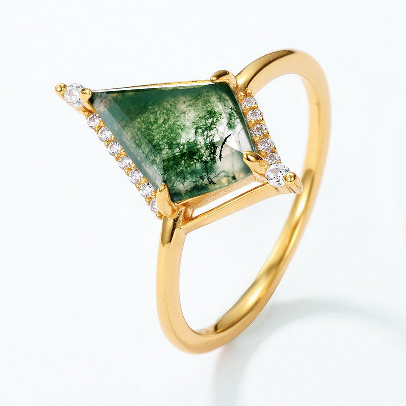S925 Sterling Silver Moss Agate Kite Stacking Ring