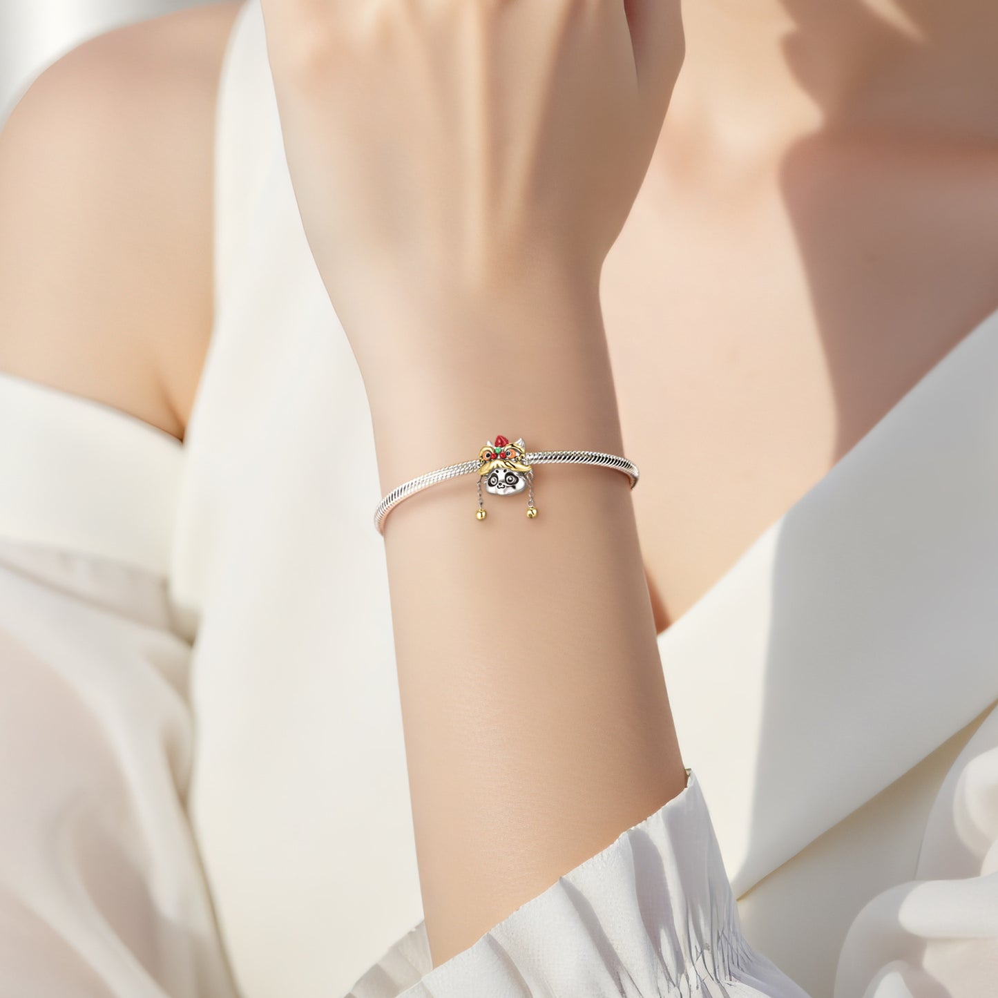 Planderful Jewelry Exquisite Sterling Silver Beaded Pendant With Lion Dance Panda Charm