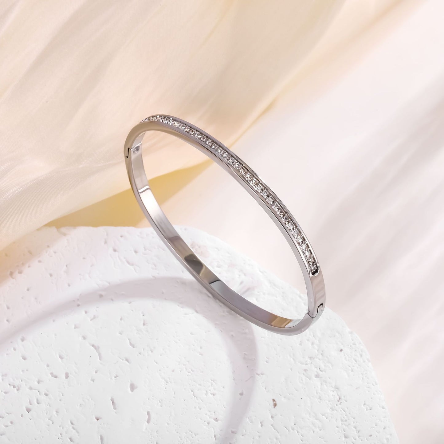 Planderful Jewelry Zircon Encrusted Stainless Steel Bracelet For Women Timeless Sparkle