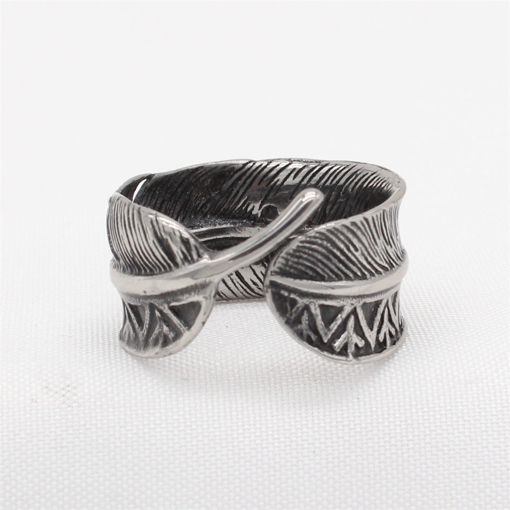 Planderful Titanium Ring For Men Bold Retro Feather Design