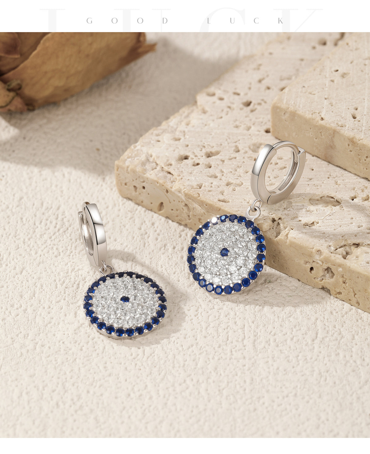 925 Sterling Silver Blue Eye Round Zircon Earrings