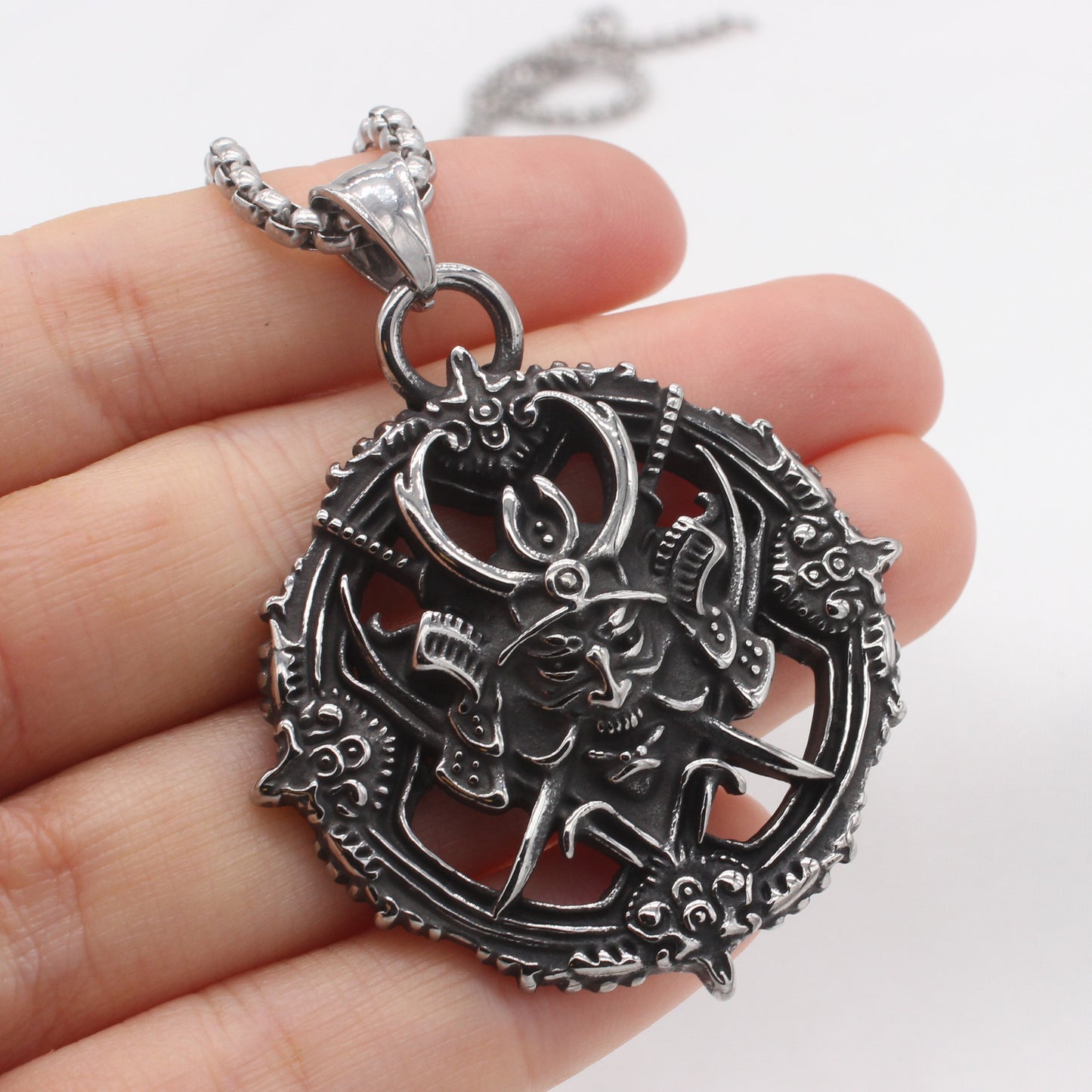 Planderful Jewelry Titanium Steel Pendant For Men With Vintage Samurai Ghost Design