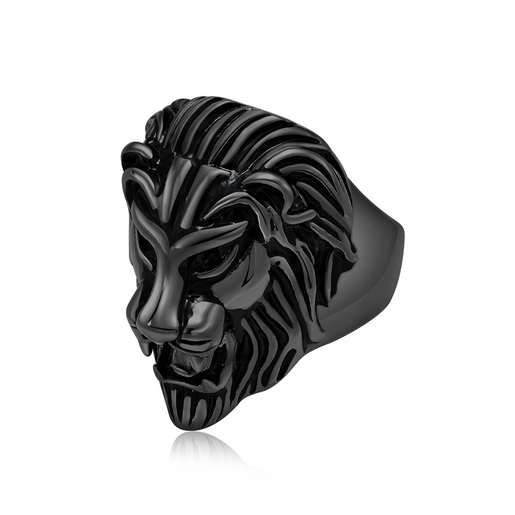 Cross-Border E-Commerce Titanium Steel Lion Head Ring for Men