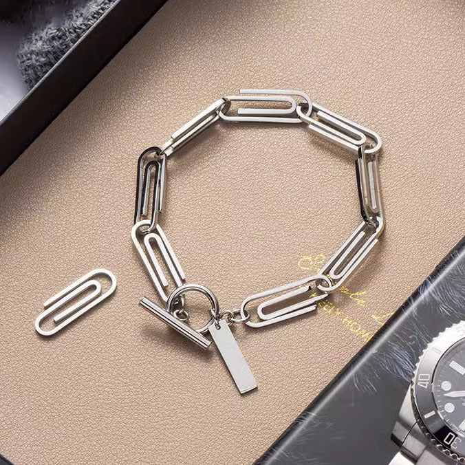 Planderful Jewelry Paper Clip Bracelet Elegant Titanium Steel Unisex Accessory for Men and Women