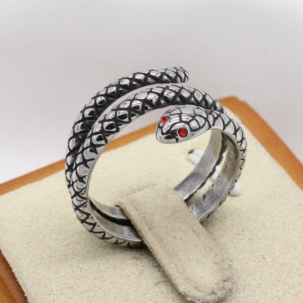Planderful Titanium Steel Snake Ring For Men Unisex Retro Bold Statement Jewelry