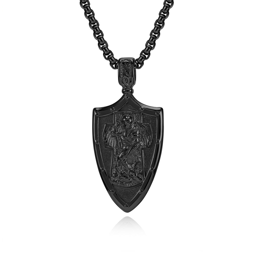 Cross-Border Amazon Archangel St. Michael Shield Necklace for Men