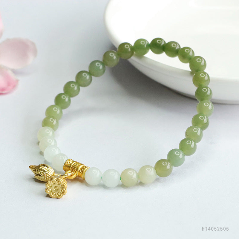 Gradient Qingshui Hetian Jade Lotus Bracelet