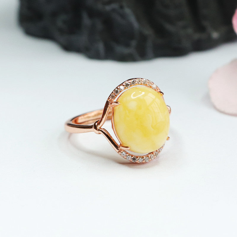 Amber Zircon Ring with Natural Bee's Wax in Sterling Silver