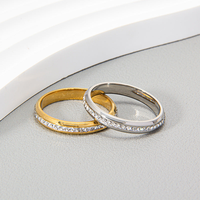 European-American Viscose Zircon Stainless Steel Ring Set with Handcrafted Genie Needle, Elegant Amazon Mexico Jewelry