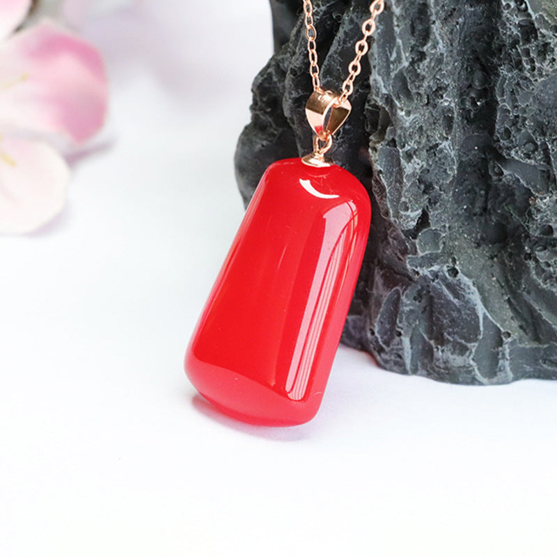 Red Agate Sterling Silver Trapezoid Pendant Necklace