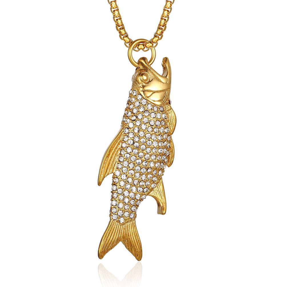 Cross-Border European American Zircon Piranha Necklace for Men