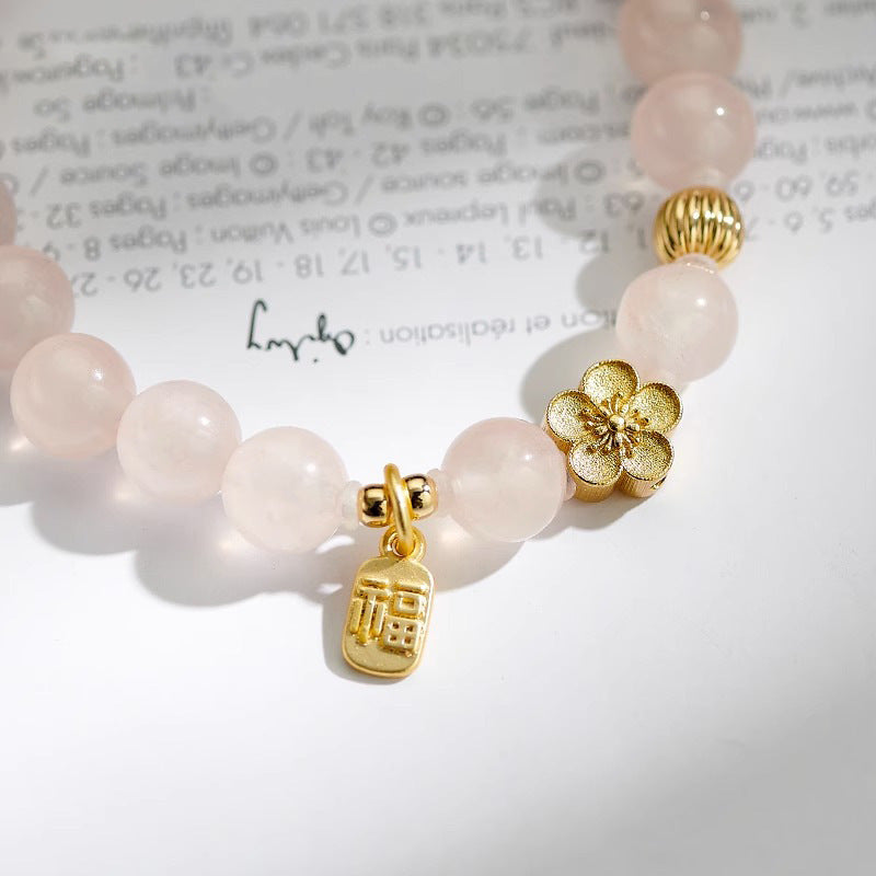 Fortune's Favor Pink Crystal Bracelet with Peach Pendant