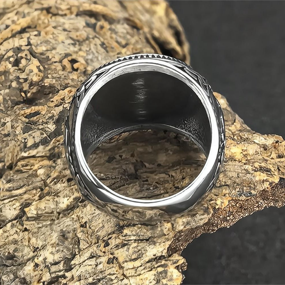 European And American Jewelry Wholesale Men's Titanium Steel Ring Retro Viking Wolf Head Rune Hip Hop Personality Ring