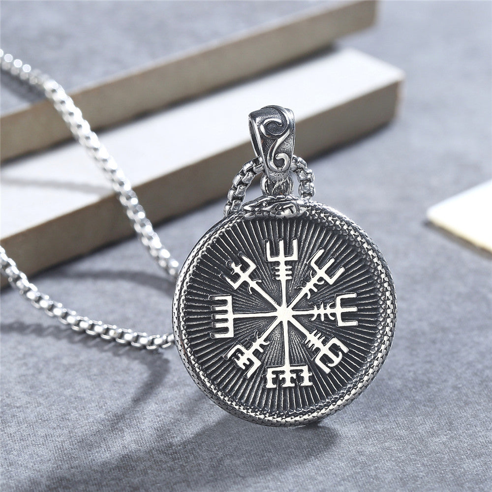 Nordic Viking Pendant Round Card Stainless Steel Unisex Protection Statement by Planderful