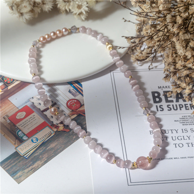 Strawberry Quartz Pearl Crystal Double-Wrap Bracelet