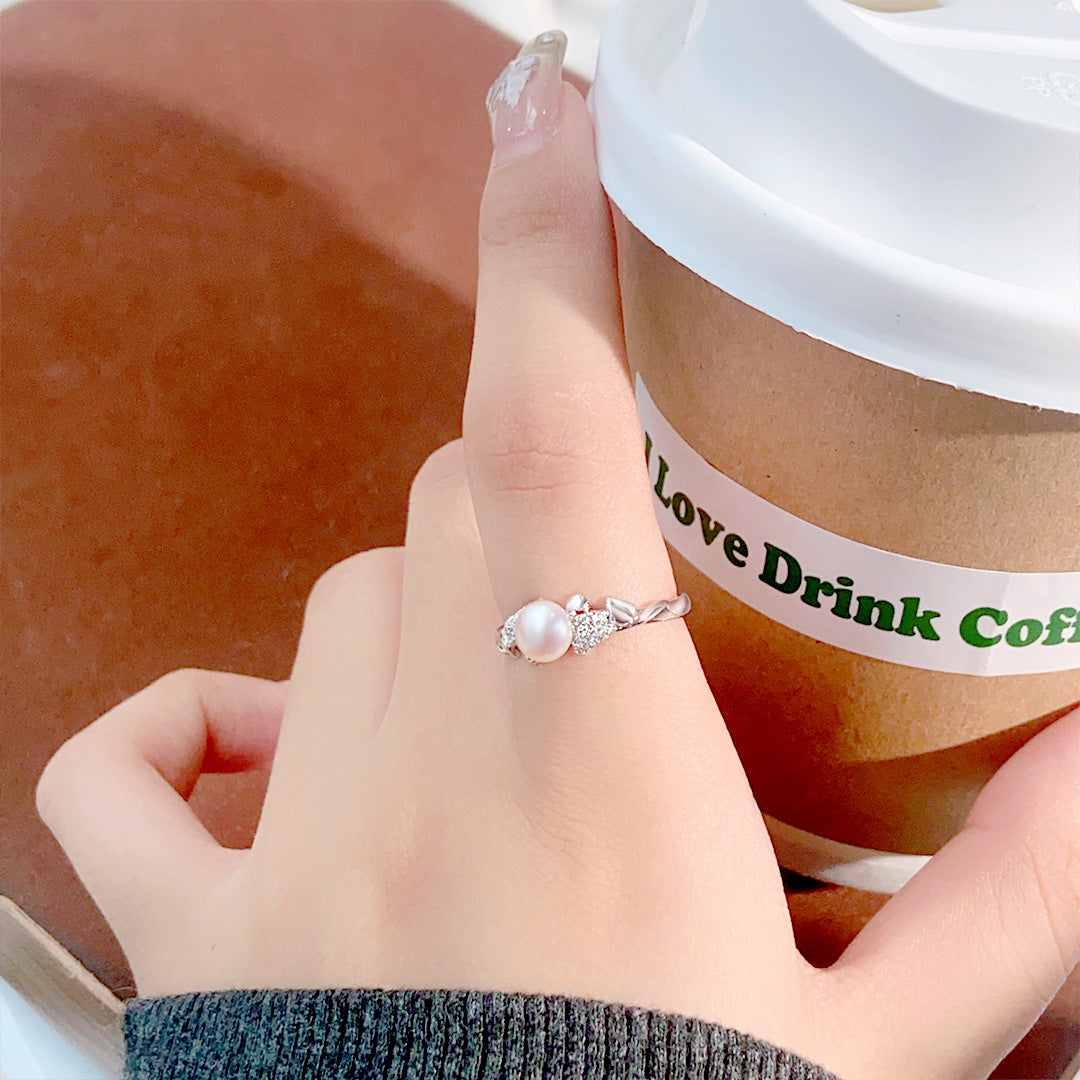 S925 Sterling Silver Freshwater Pearl Swan Ring — Adjustable