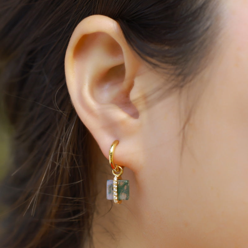 Planderful Everyday Genie Earrings – Elegant Green Moss Agate Design