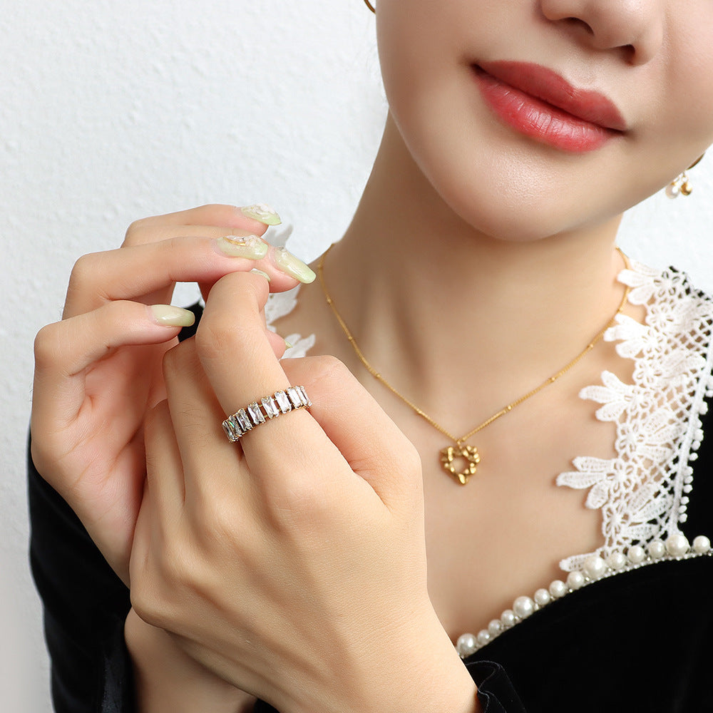 18k Gold Plated French Style Zircon Ring - Elegant Titanium Steel Jewelry