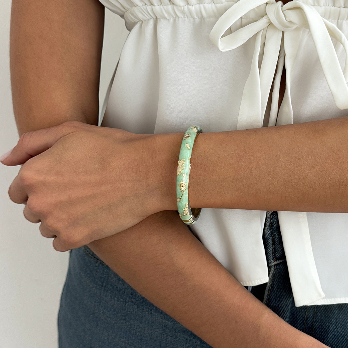 Planderful Vienna Verve Floral Opening Bracelet For Women Pastel Color Dripping Oil Style Elegant Metal Jewelry